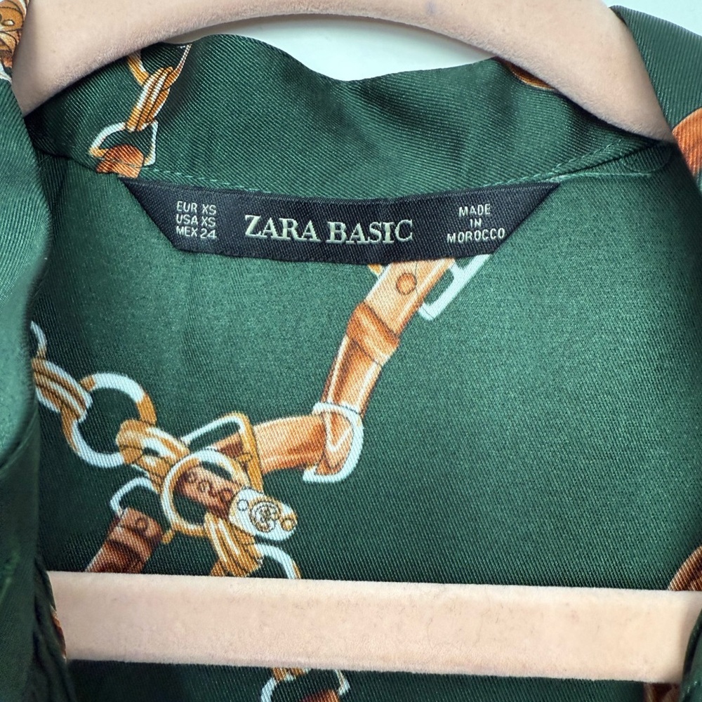 Zara Green Chain Pattern Long Sleeve Dress - Picture 6 of 7